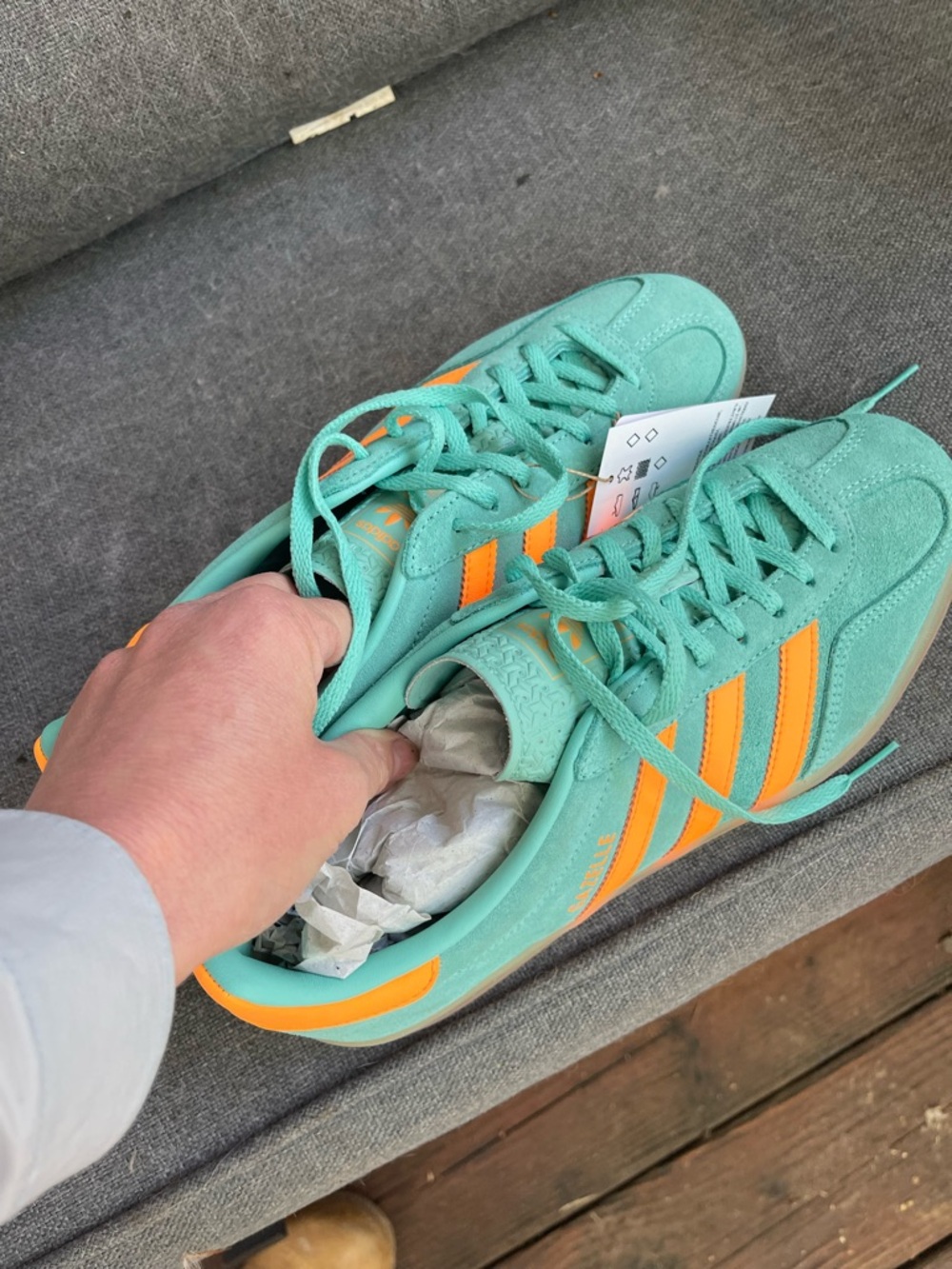 Adidas Gazelle Teal Suede Sneakers with Orange Stripes